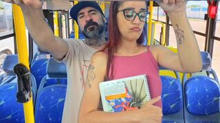 Bus-bound student enjoys public ravaging courtesy of mysterious passenger's enthusiastic thigh work