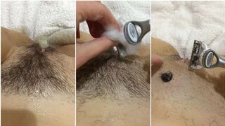  POV Girl shaves hairy slit up close You're the one shaving my wet snatch