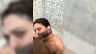 Scrubbed-down sex kitten sizzles in the shower🚿 with backstage blowjobs galore