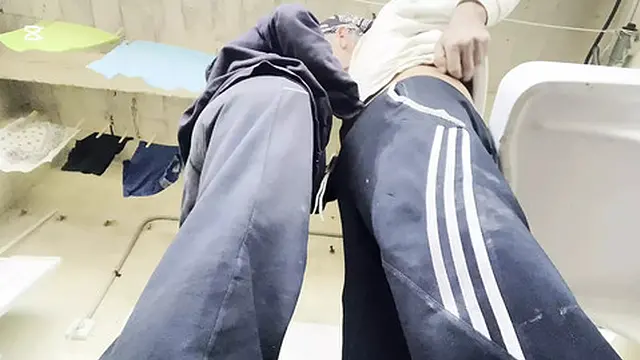 Little blonde neighbor gets nasty in washing machine room &mdash;  swallows cum