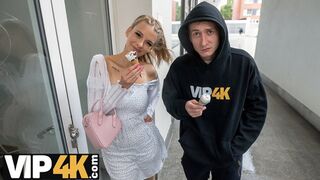 Young tramp shows off fake naturals on sly boyfriend’s face