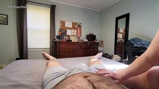 Pissplay & Handjob Thriller with Gigantic Boobs