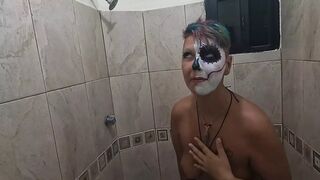 Wet Halloween: Paint Cleansed by Urine & Mouthful Cum