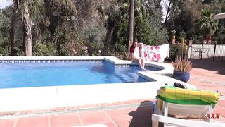AuntJudysXXX: Little Red MILF Seductress Spotted Masturbating By The Swimming Pool