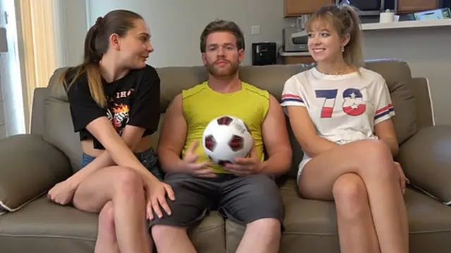A fiery round of strip soccer with newbies River and Derek