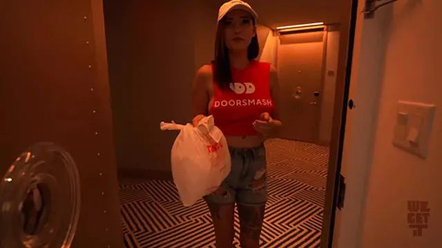 Who ordered doorsmash!? Katie Kinz delivers her huge natural tits on-demand