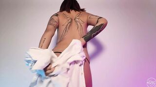 Sloppy Blowjob, with a big anal plug and multiple orgasm