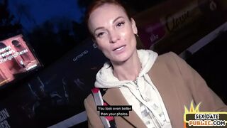 Public amateur redhead skinny MILF fucked outdoor in POV
