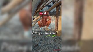 Beachside bathroom fun with multiple partners