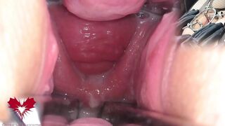 The hole expander stretches the mistress' pussy wide  Enjoy the juicy cunt meat!