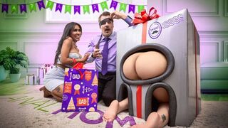 Happy StepFather's Day: Wife and Stepdaughter's Ass Gift and Buttplugs Lead to All-Day Fucking