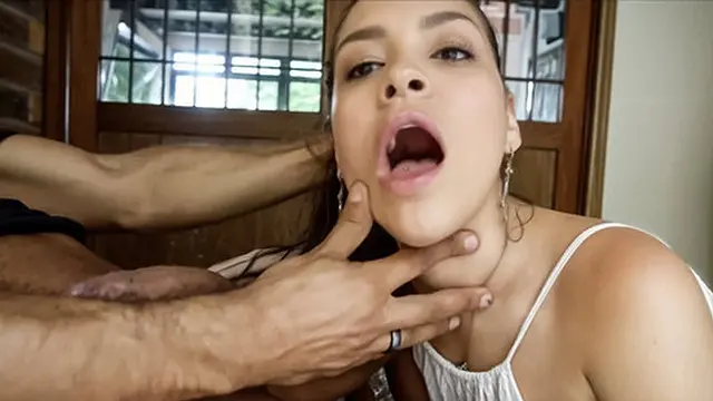 Small Colombian teen takes big white cock🌭 deep into her tight throat