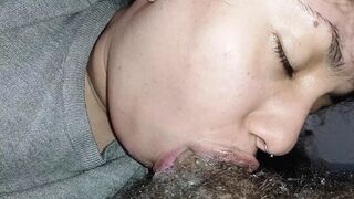 BIG LIPS SUCKING THE BOTTOM OF THE HARD COCK —  ROLLING HARD AND DELICIOUSLY