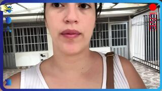 Live model proposes that they play with her if they find her bag, happy stranger plays with her pussy