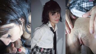 Small tits school girl rides a cock