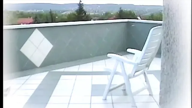Jasmine pleases herself on the balcony then pleases her neighbor