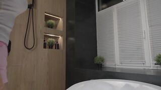 Stepbro, Can I Join You in the Shower? Stepsister's Wet T-shirt and Pussy. Taboo. POV. Dirty Talk.