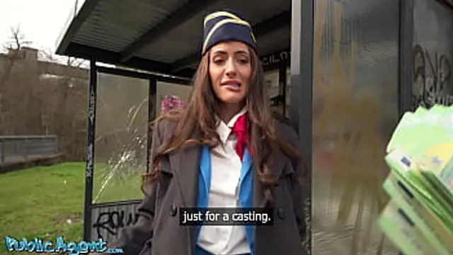 Public Agent - Fast hard fuck with big boobs Canadian flight crew multiple orgasms on thick cock