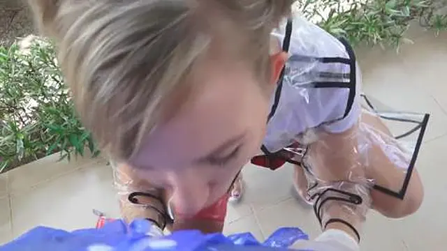 Naughty college girl gives a deep blowjob