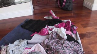 Ebony babe packs for travel and gets a facial