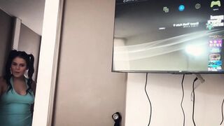 Big ass brunette bounces like crazy on thick cock until she cums trembling