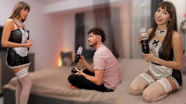 Surprised Housekeeper Learns How To Use Revolve X Vibrating Masturbator