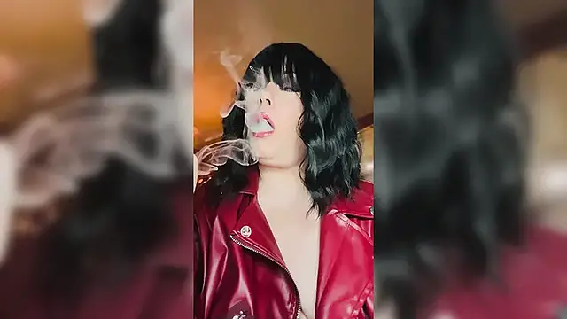 Tina Snua Loves To Smoke In Her Leather Jacket - Smoker Dangles OMI Snap Inhales