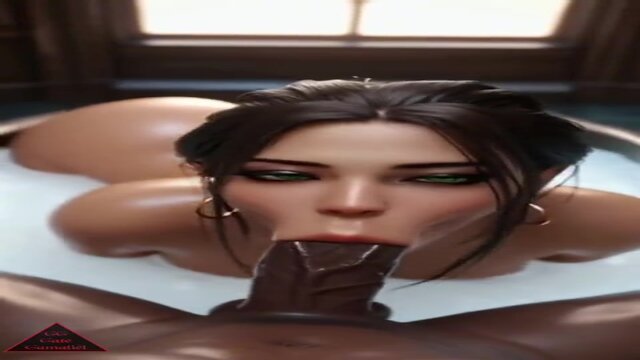 Stunning green-eyed caramel skin beauty drilled in bath – Anal, snatch & load flood