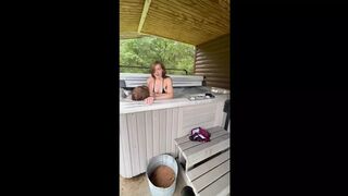 Naughty😈 blonde cutie gets pounded in the hot tub for her very first group bang